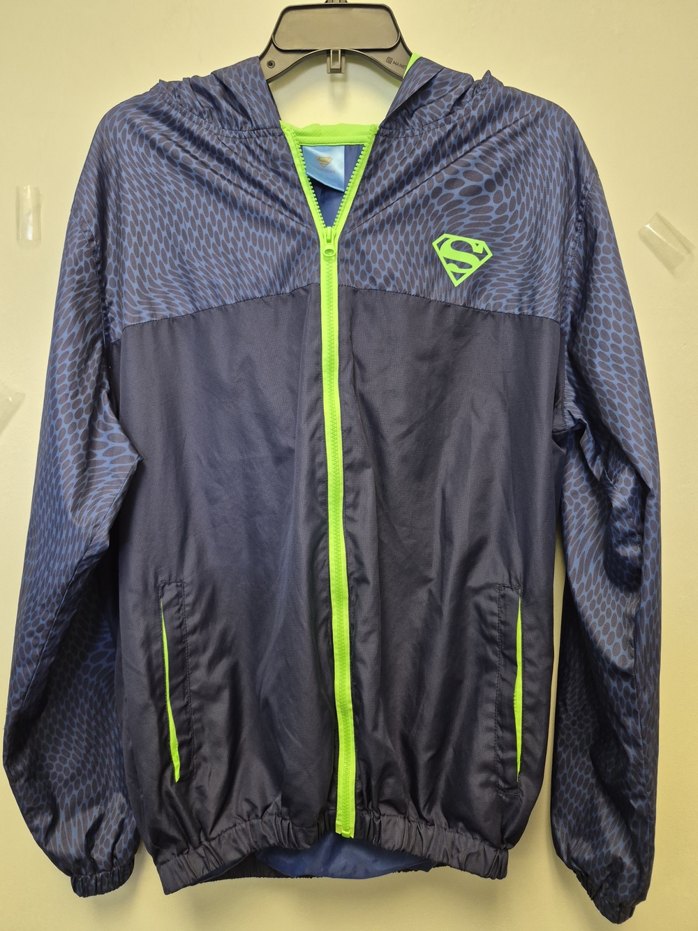 DC Comics Superman Navy & Neon Green Hooded Mens Windbreaker